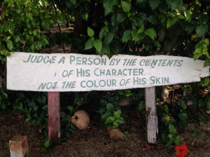 Sign: Judge a person by the contents of his character not the color of his skin.